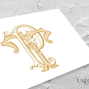 Iniciales de nombre TP o PT, monogramas clásicos, monograma de boda, descarga digital de dos iniciales, letras entrelazadas, iniciales de descarga instantánea