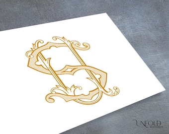 Vintage Monogram Logo Design, Wedding Branding, Premade Logo Crest, Boutique Logo Emblem for letters containing S and U