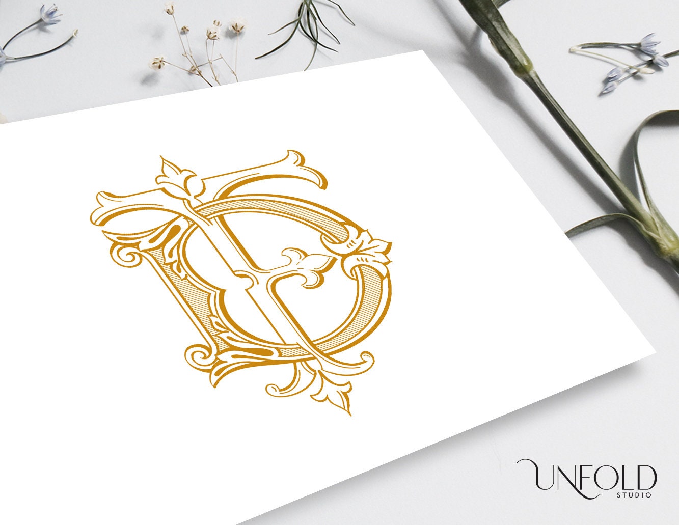 FD or DF Initial Monogram, Two Letter Monogram Design for Couples