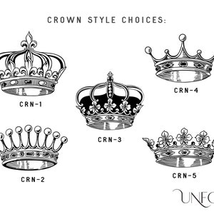 Coronas reales según su elección de diseño de monograma prefabricado, monograma entrelazado e inicial de nombre, marca para bodas y negocios.