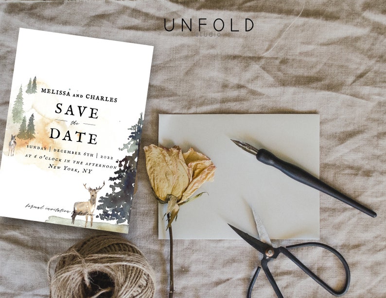 Instant Download Save the Date Card Personalized Printable templates Save the Date template Winter Forest Save the Date Card