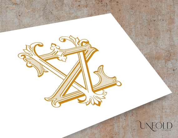 V, Z Name Initials, Vintage Monograms, Wedding Monogram, Digital