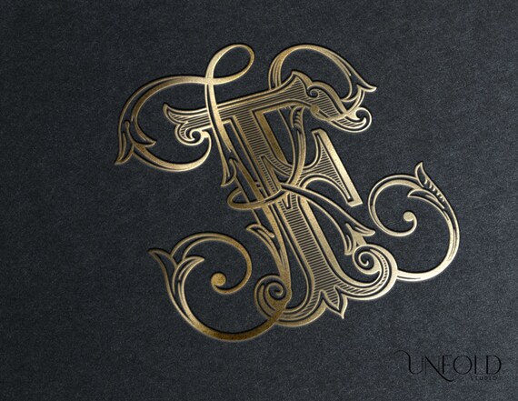 K & F Hand-painted Interwoven Vintage Monograms, Wedding Monogram