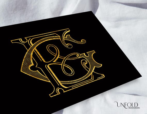 Vintage Interlocking Monograms GE, Victorian Style Initials
