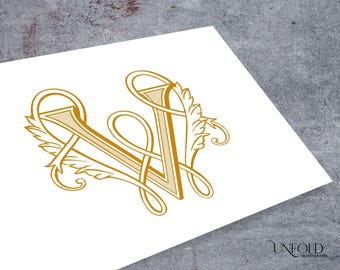 W & V Name Initials Monograms for couples or wedding, digital logo initial design, Interwoven letters, instant download monograms - WV, VW