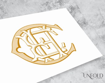 H, C, E couple's monogram, wedding monogram, logo design for initials for three letter monograms for HCE, CEH or EHC