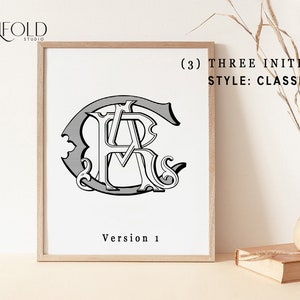 3 monogramas de diseño basados en iniciales hechos con letras prefabricadas: iniciales de nombre entrelazadas, monograma de boda, descarga digital