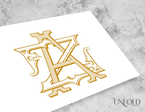 AZ or ZA Name Initials, Classic Monograms, Wedding Monogram