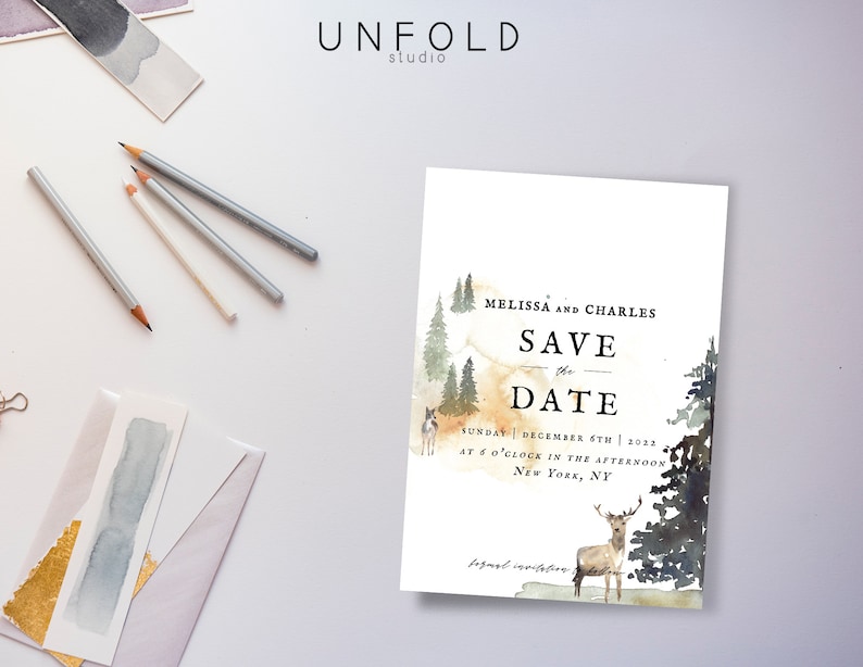 Instant Download Save the Date Card Personalized Printable templates Save the Date template Winter Forest Save the Date Card