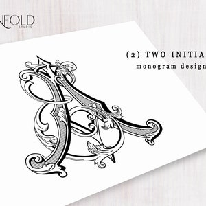 2 iniciales, monogramas de diseñador de estilo vintage hechos con letras prefabricadas: iniciales de nombre entrelazadas, monograma de boda, digital