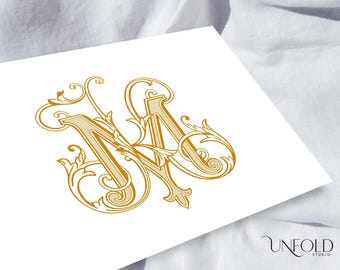 M & K Vintage Monograms, wedding monogram, digital download, Interwoven letters, instant download initials, Name Initials - MK and KM