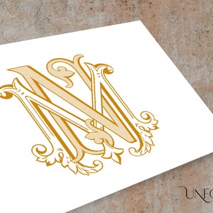 M and N Handpainted Interwoven Vintage Monograms, wedding monogram, duogram, digital, instant download initials- MN or NM