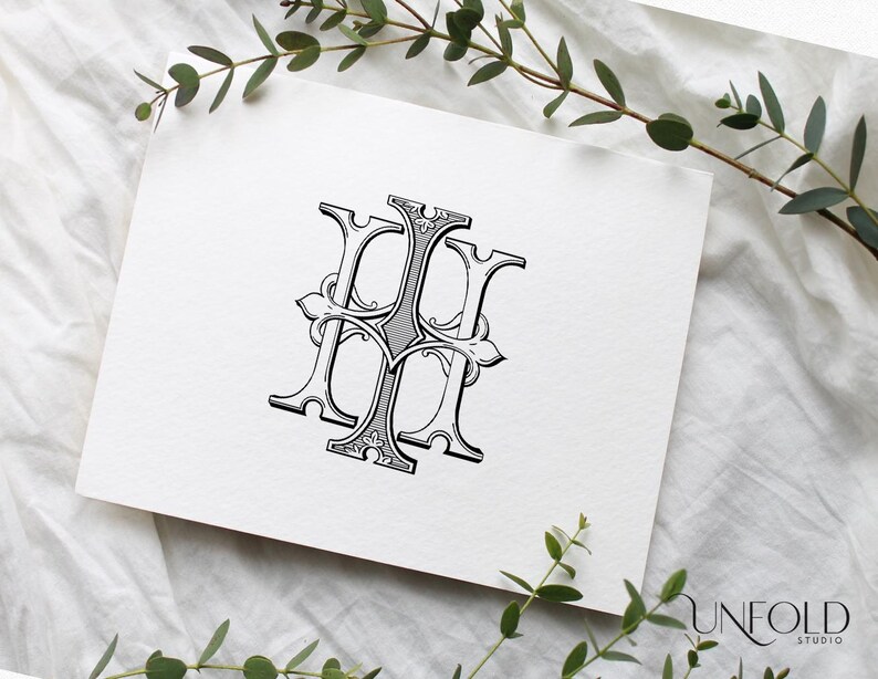 H & I Classic Interlocking Monograms, Wedding Monogram, Digital ...
