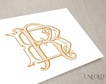 BR eller RB namninitialer, klassiska monogram, bröllopsmonogram, två initialer, sammanvävda bokstäver, initialer för direktnedladdning - B & R