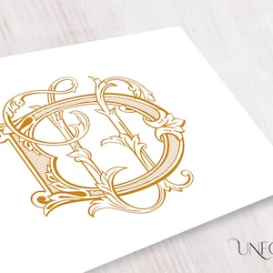 Op de afbeelding: Gouden monogramontwerp met de verweven letters "D" en "O" met sierlijke bloemversieringen. Het ontwerp staat op een witte achtergrond, met de woorden "UNFOLD STUDIO" in een scriptlettertype onderaan.