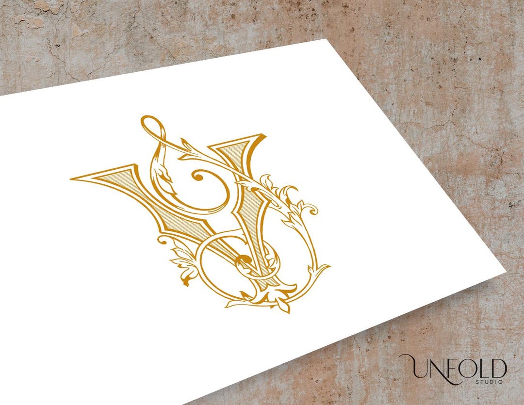 V & J Ornate Vintage Wedding Monogram for Couples or Personal Name