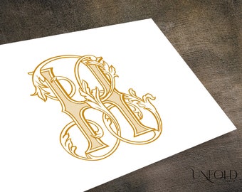 B and H Hand-painted Interwoven Vintage Monograms, wedding monogram, duogram, digital, instant download initials- BH and HB
