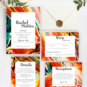 DIY Wedding announcement Set with invitation Wedding Invitation set Orange Abstract wedding suite details rsvp and reception cards