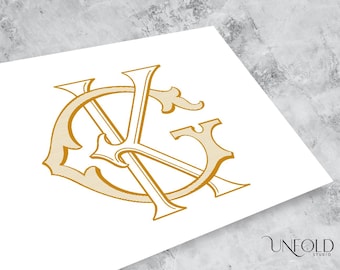 Pre-Made Digital Monogram GK KG Letters G & K | Instant Download Logo Design | Elegant Wedding, Branding, Stationery Clipart, Name Initials