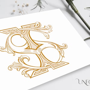 I & S Name Initials, Vintage Monograms, wedding monogram, duogram, digital, Interwoven letters, instant download initials