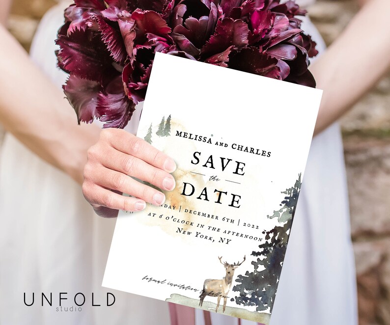 Instant Download Save the Date Card Personalized Printable templates Save the Date template Winter Forest Save the Date Card