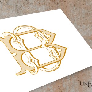 Könnte beinhalten: Ein verzierter, dekorativer Buchstabe B in Gold mit einem detaillierten, komplizierten Design.