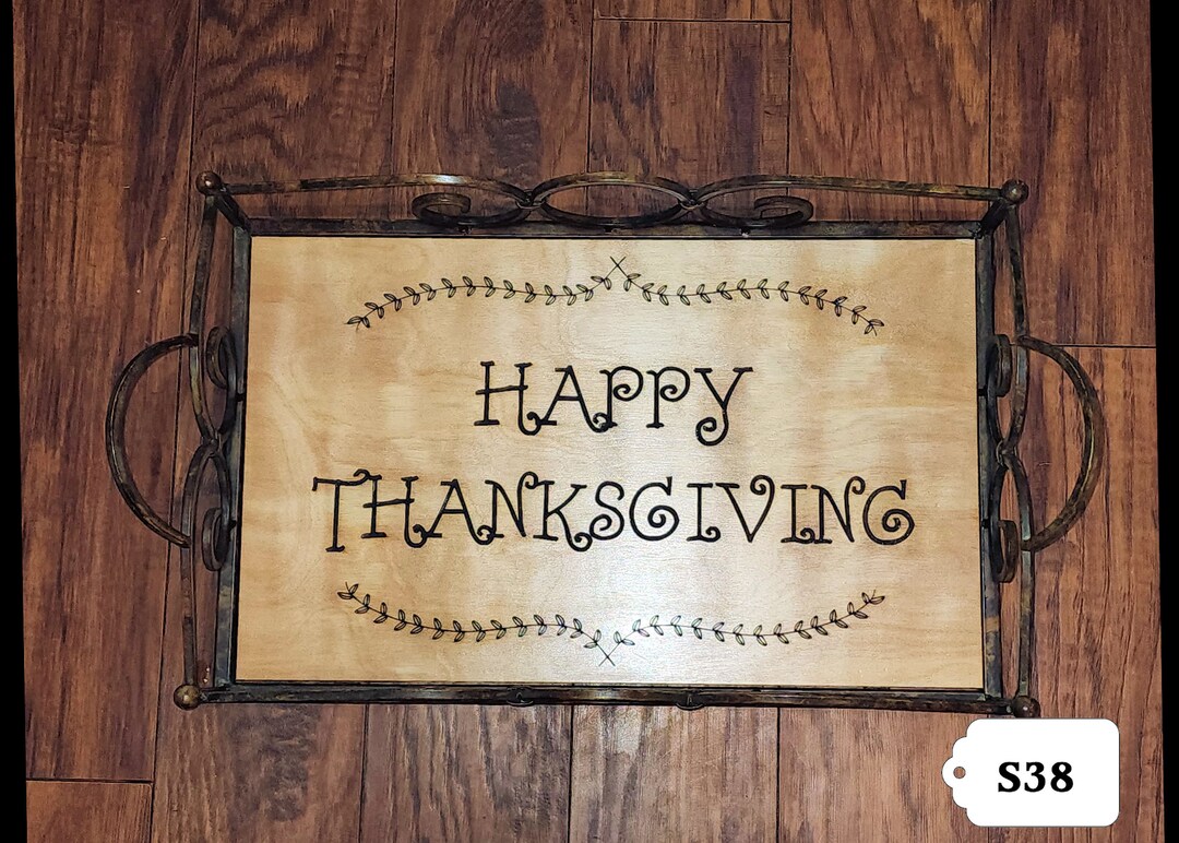 Vintage Thanksgiving Serving Tray Laser Engraved Rustic Etsy
