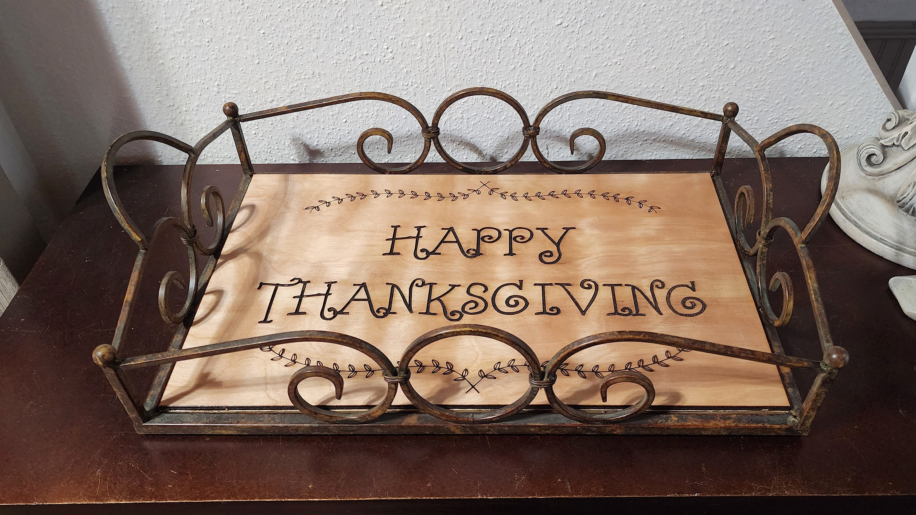Vintage Thanksgiving Serving Tray Laser Engraved Rustic Etsy