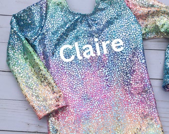 Personalized Gymnastics Biketard, Gift for Gymnast, Girls Long Sleeve Biketard, Toddler Dancewear, Unitard, 12 18 months,2T,3T, 4T,5, 6,8,10