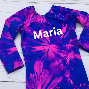 Personalized Gymnastics Biketard, Gift for Gymnast, Girls Long Sleeve Biketard, Toddler Dancewear, Unitard, 12 18 months,2T,3T, 4T,5, 6,8,10