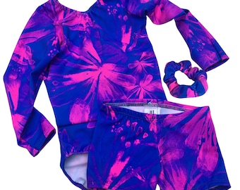 Girls Gymnastics Long Sleeve Leotard SET, Toddler Floral Leotard Long Sleeved, Dance outfit, 6 12 18 months, 2T, 3T,4T,5,8, Blue Pink Floral