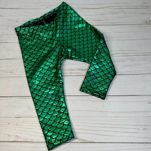 Toddler Mermaid Sparkle Leggings, Girls Leggings Green Mermaid Scale, Baby Shiny Pants, 6 12 18 months, 2T,3T,4 5,6, Mermaid Birthday Outfit
