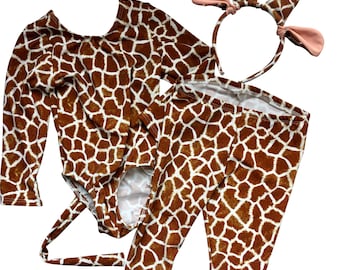 Kids GIRAFFE Costume, Toddler Long Sleeve LEOTARD, Animal print Girls Leggings, Gymnastics, Dance, Baby Halloween Costume, 6 12 18 months,2T