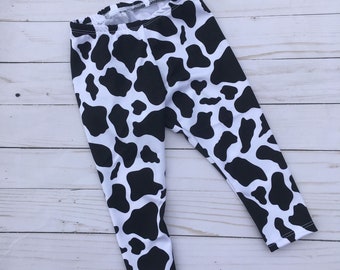 Toddler Cow Leggings, Girls Black White Cow Leggings, Animal Print Pants, Baby Halloween Costume, 6 12 18 months, 2T, 3T, 4, 5, 6, 8, 10, 12