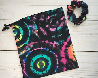 Gymnastics Grip Bag, NEON TIE DYE, Gymnastics Team Gift, Reusable Gift bag, Accessory Storage bag, drawstring bag, gymnast gift, Chalk Bag