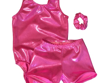 Girls Gymnastics HOT PINK Leotard, Toddler Shiny Biketard, Baby Leo, Gift for gymnast, 6 12 18 months, 2T, 3T,4T,5, 6, 8,10, Neon Dancewear
