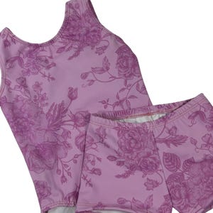 Girls Gymnastics Leotard Shorts, Preschool Dance set, Pink Floral Super Soft Tank Leotard, Toddler Dance, Gymnastics Gift, Gift for Dancer