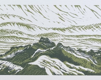 White Mountains, Crete - Original linocut art print