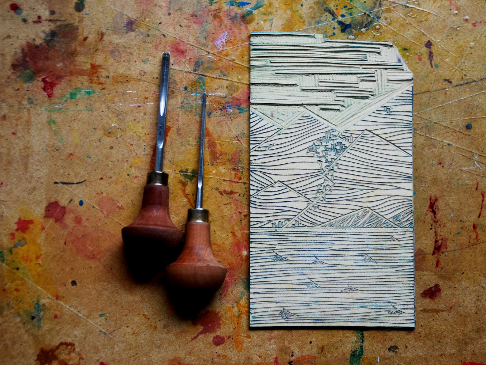 Original linocut print on fabric Seascape Etsy