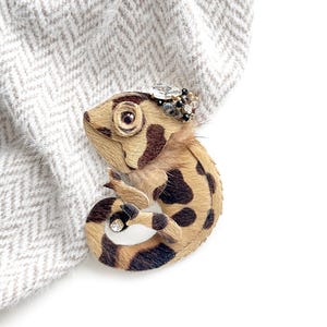 Leopard Chameleon brooch, leopard print, beach jewelry