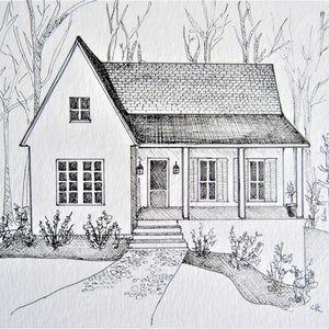 Custom House Portrait, Black & White Ink Home drawing, Housewarming gift, Realtor gift, Anniversary gift image 2