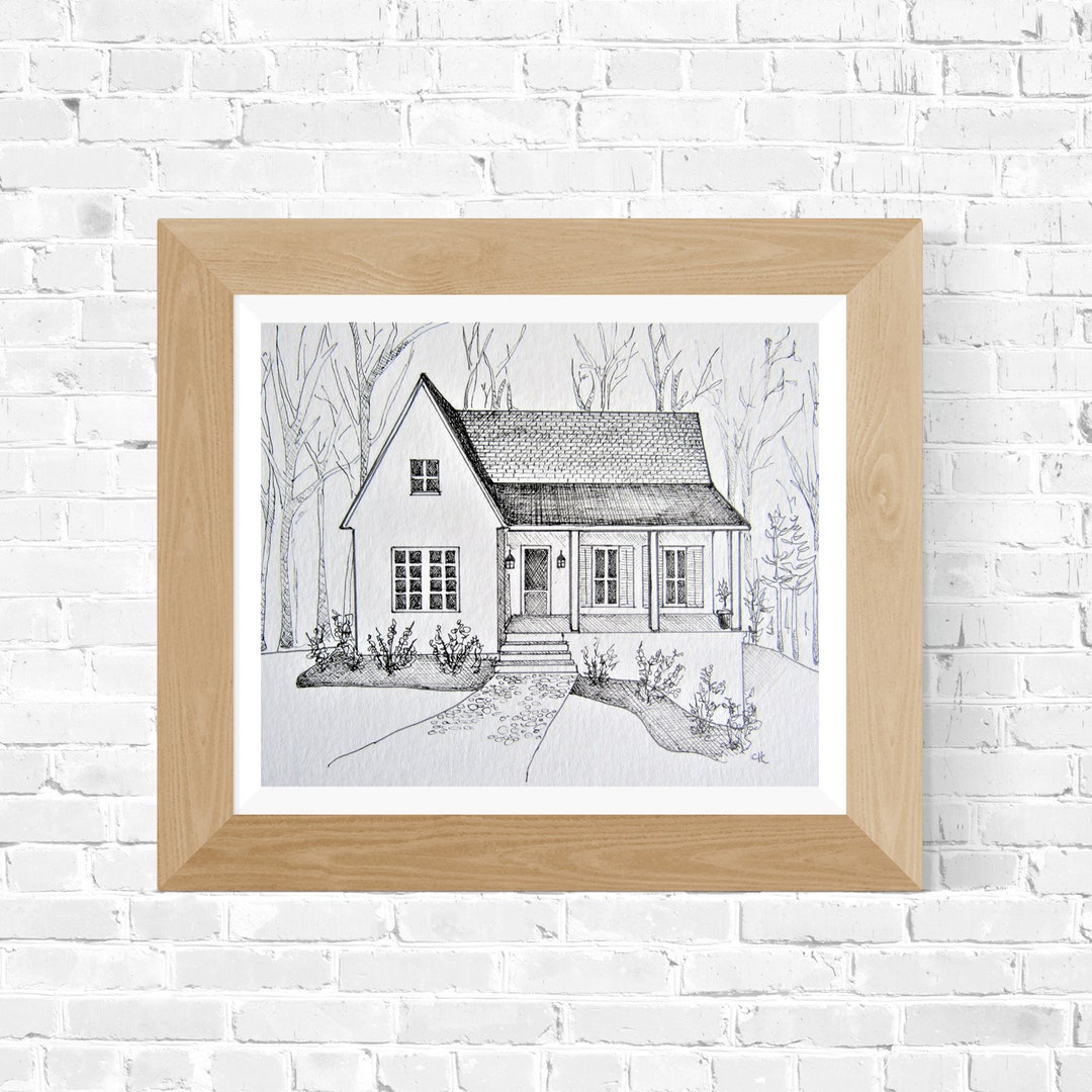 Custom House Portrait, Black & White Ink Home Drawing, Housewarming ...