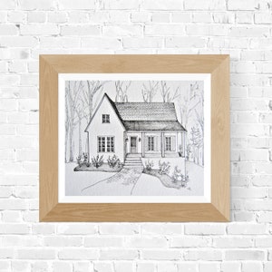 Custom House Portrait, Black & White Ink Home drawing, Housewarming gift, Realtor gift, Anniversary gift