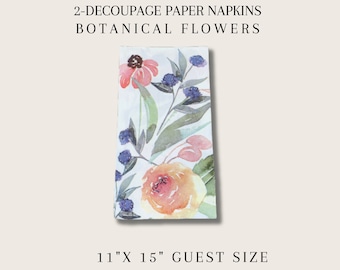 2-Paper Napkins for Decoupage| Flower Decoupage Napkins| Scrapbooking Ephemera| Collage Paper Art| Floral Print Paper Napkins| Art Journals