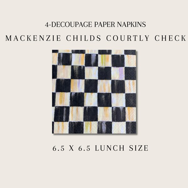 4-Mackenzie Childs Courtly Check Lunch Paper Napkins for Decoupage, Designer Napkins for Collage Paper Art, Designer Inspired Home Décor.