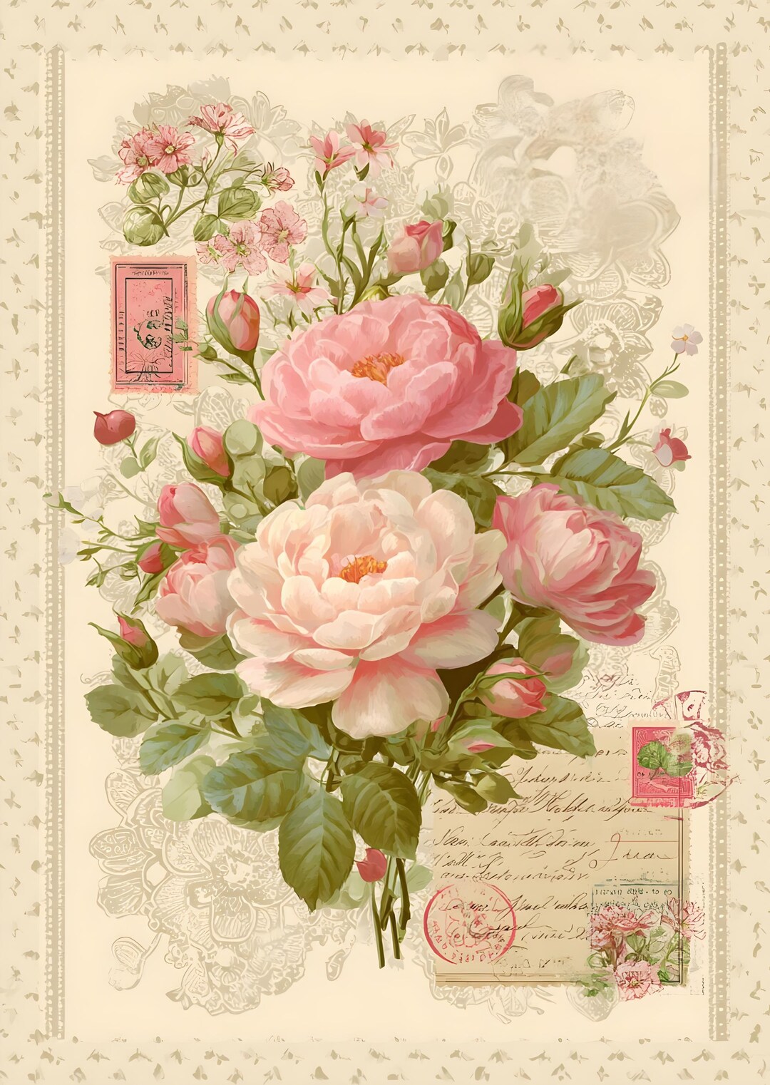 Shabby Pink Rose Rice Paper: Vintage Ephemera, A4 Decoupage Sheet - Etsy