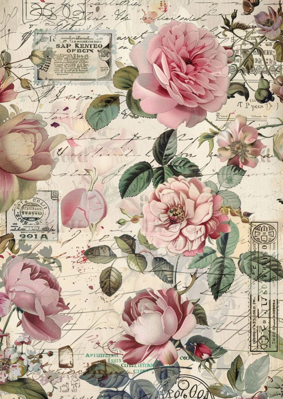 Vintage Rose Rice Paper: A4 Floral Collage Sheet for Decoupage - Etsy