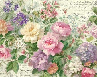 Garden Floral Rice Paper for Decoupage A3 Pink Roses