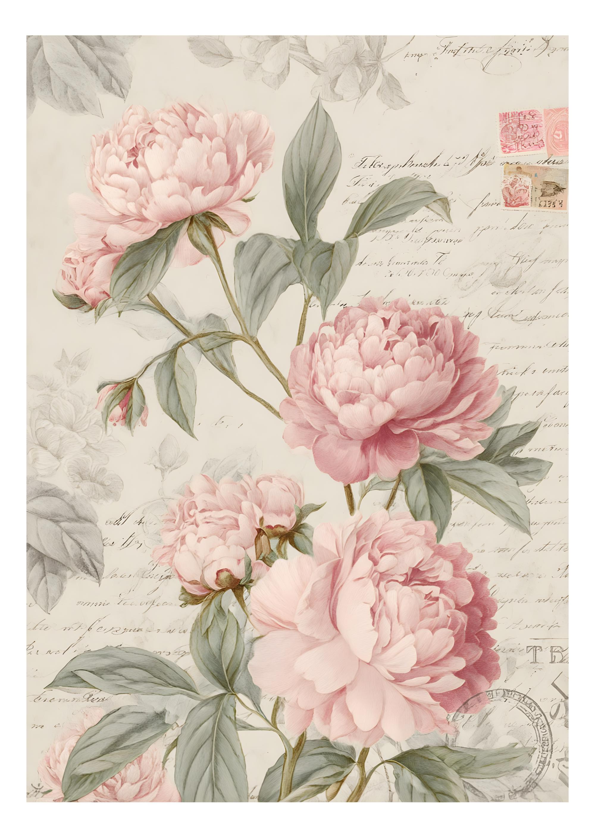 Peony Rice Paper Pink Peony Rice Paper Sheet Vintage Floral Decoupage A4 Sheet - Etsy