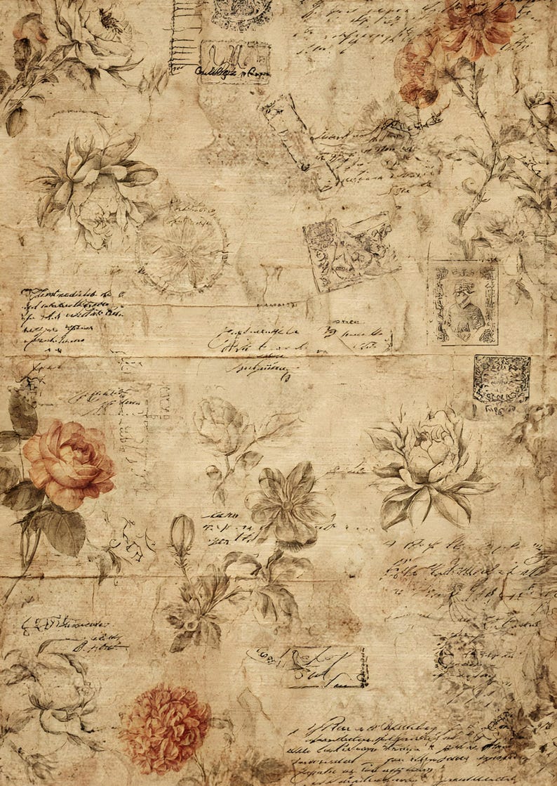 Antique Script Floral Rice Paper for Decoupage, Vintage A4 Sheet - Etsy
